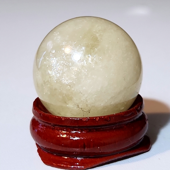 Lovely, 1.53"/38.6mm Natural Citrine Sphere. Comes With Small Shiny, Wood Stand. - Picture 2 of 6